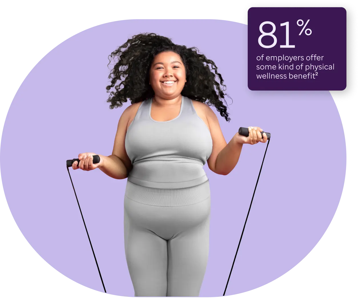Woman jumprope on purple background